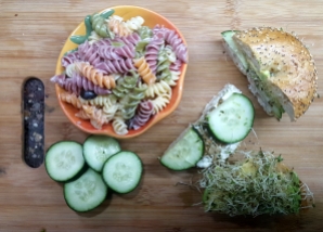 Bagel Sandwich with Tri-Color Pasta Salad
